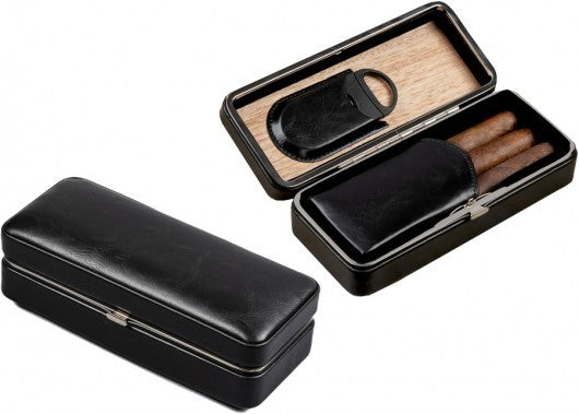 Leather 3 Cigar Folding Case with Cutter