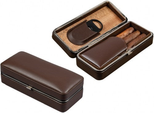 Leather 3 Cigar Folding Case with Cutter