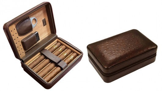 Leather Travel Humidor Case with Cutter and Lighter